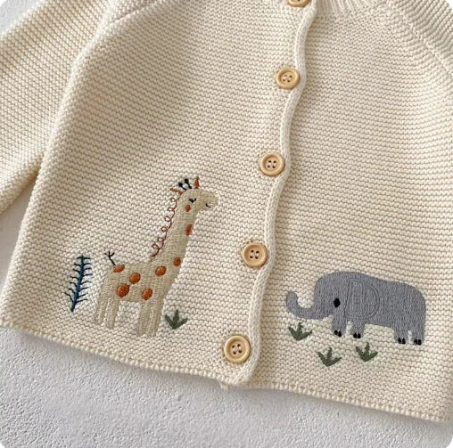 Cozy Knit Embroidered Cotton Sweater for Infants